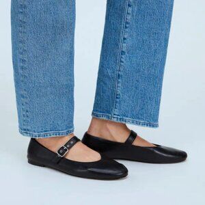 Madewell Remy Mary Jane Black Leather Flats Women's Size 9 NEW